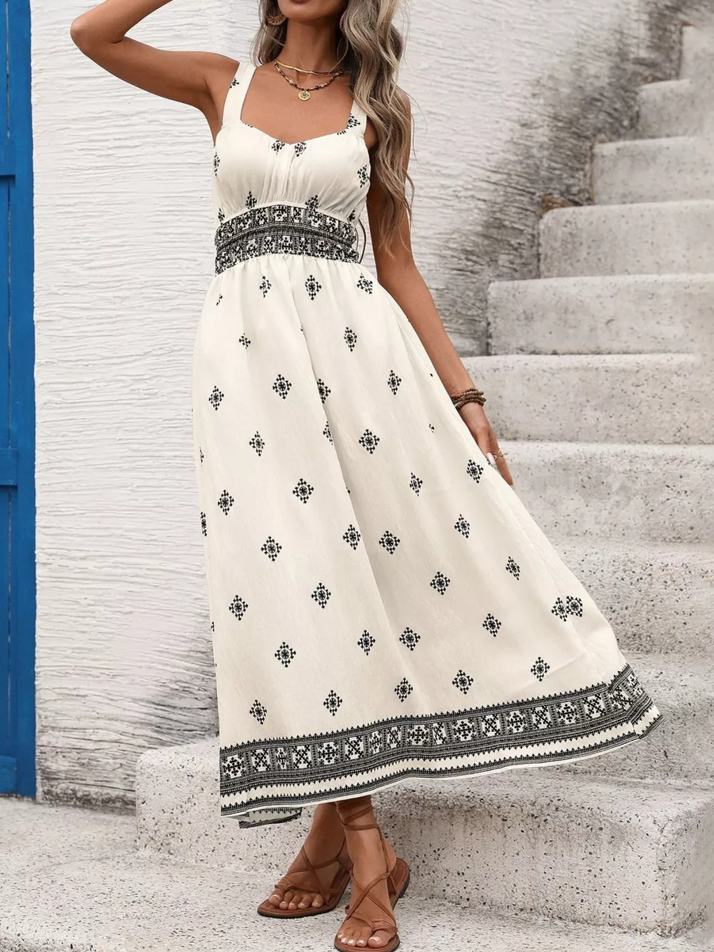 Printed Wide Strap Midi Dress, image 4