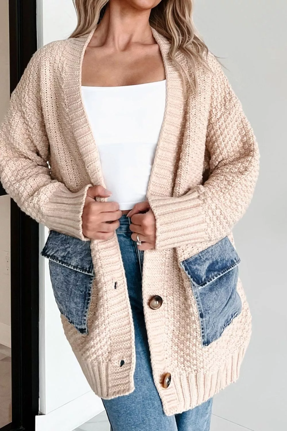 Textured Knit Open-Front Cardigan, image 3