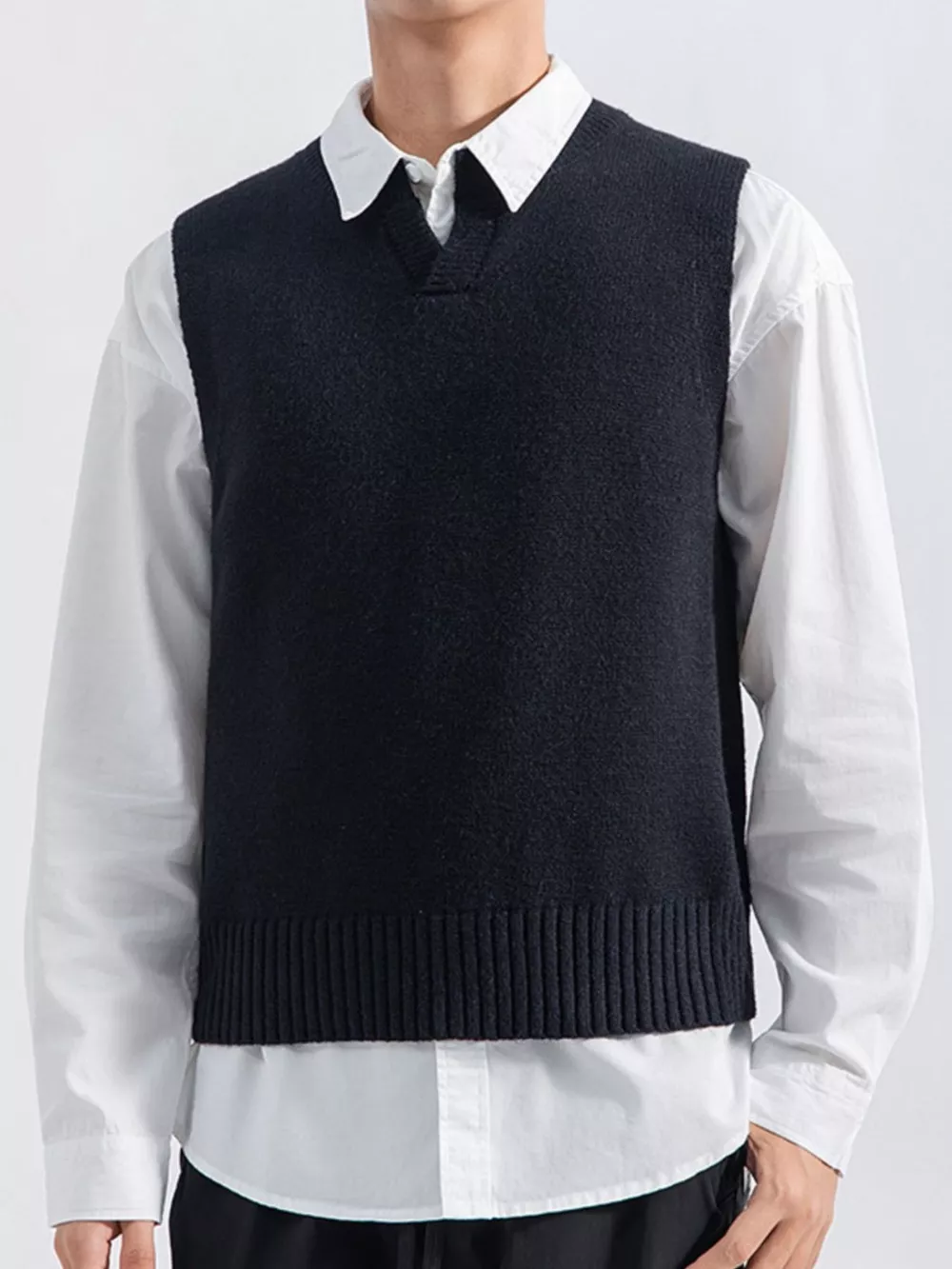 Men's Plus Size Ribbed Hem Sweater Vest, image 2