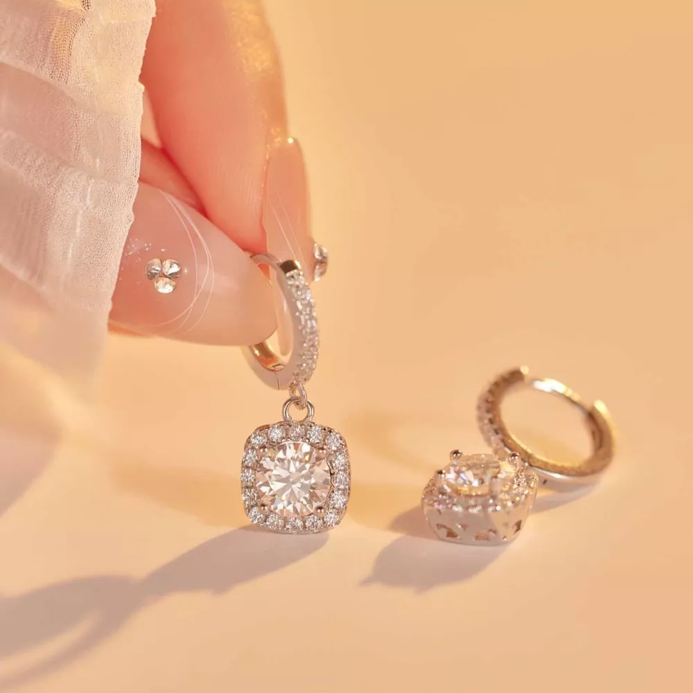 1 Carat Moissanite 925 Sterling Silver Hoop Drop Earrings, image 2