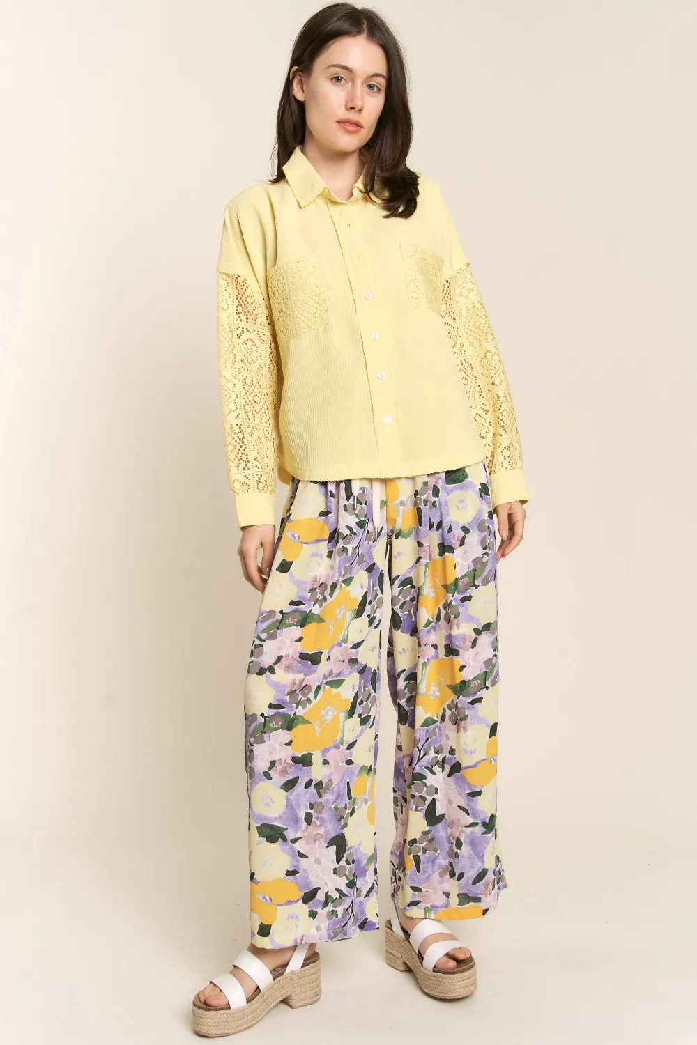 Button Down Lace Long Sleeve Waffle Shirt, image 5