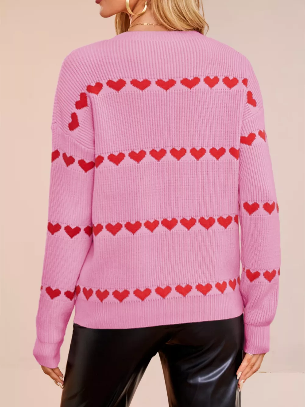 Heart Pattern Dropped Shoulder Sweater, image 9