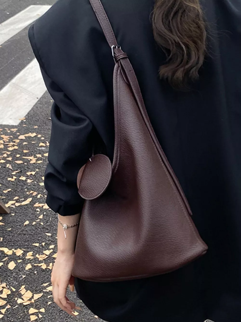 Solid Color Leather Handbag, image 5