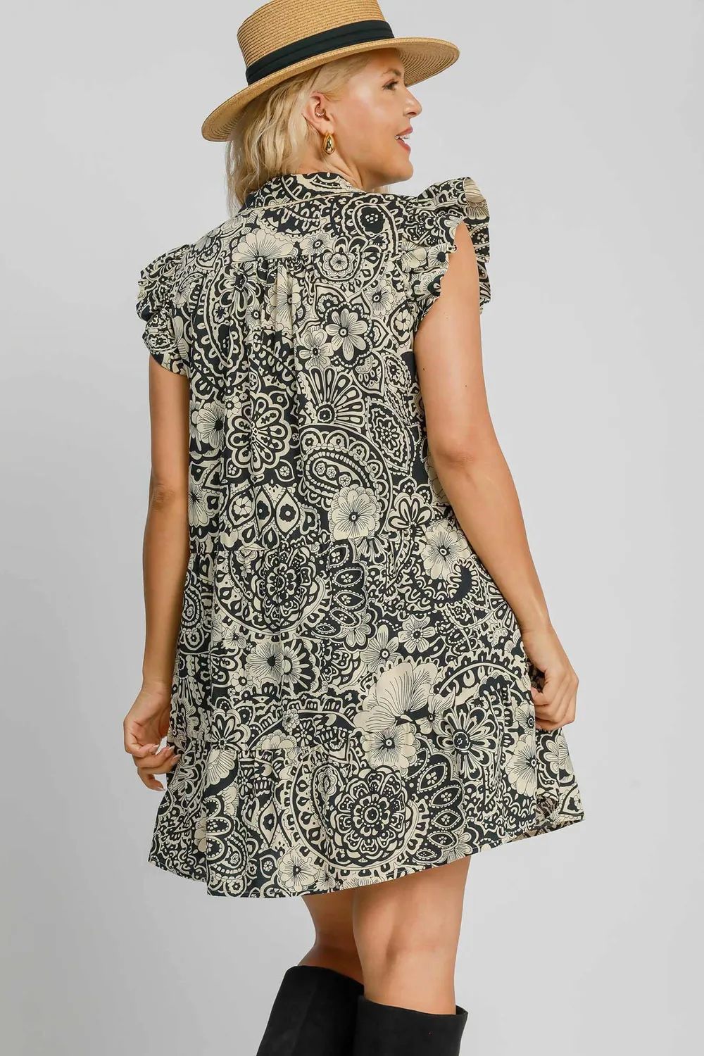 Full Size Printed Ruffle Cap Sleeve Babydoll Dress Plus Size, image 3