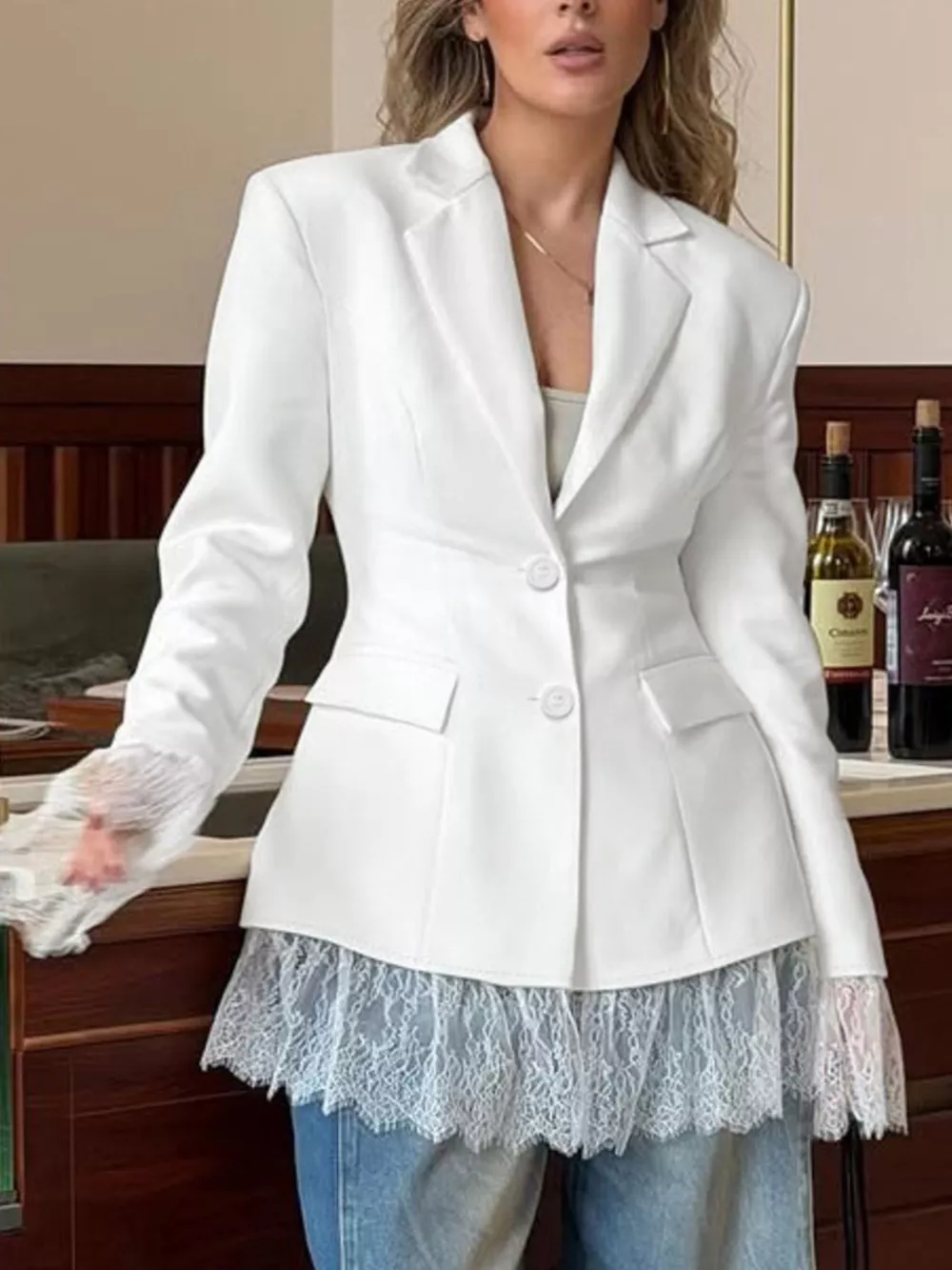 Lace Hem Lapel Collar Blazer, image 19
