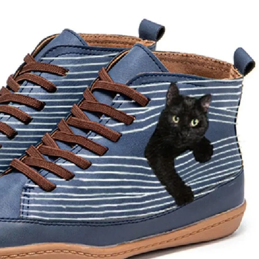 Cat Print Striped Ankle Sneakers, image 9