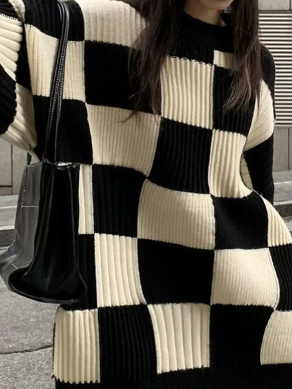 Checkerboard Pattern Oversized Sweater, image 2