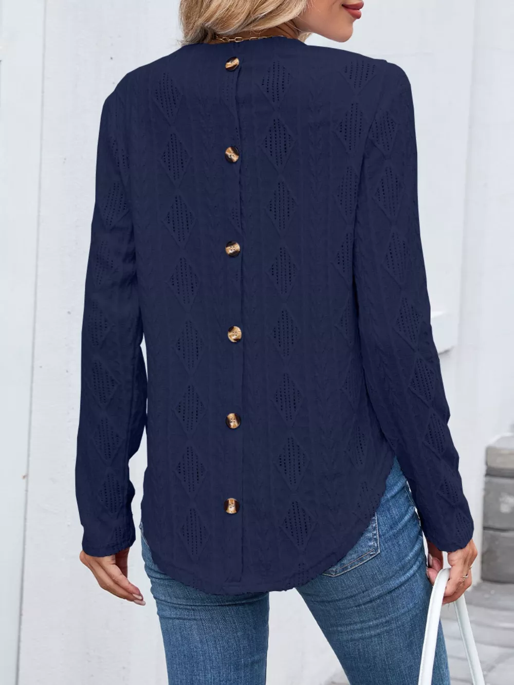 Openwork Textured Long Sleeve Top, image 23