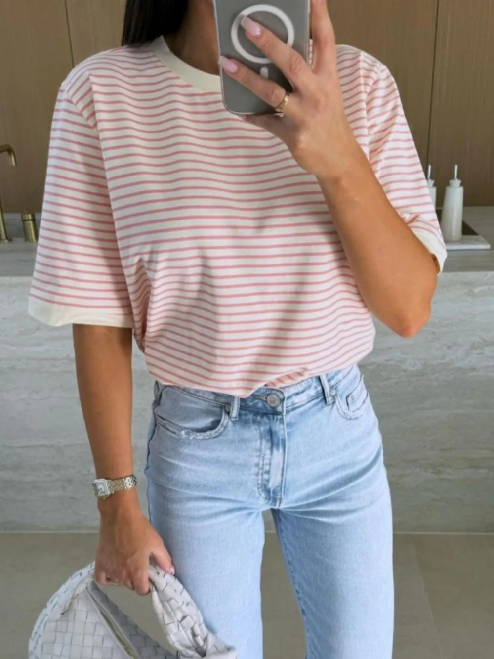Striped Round Neck Short Sleeve T-Shirt, image 7