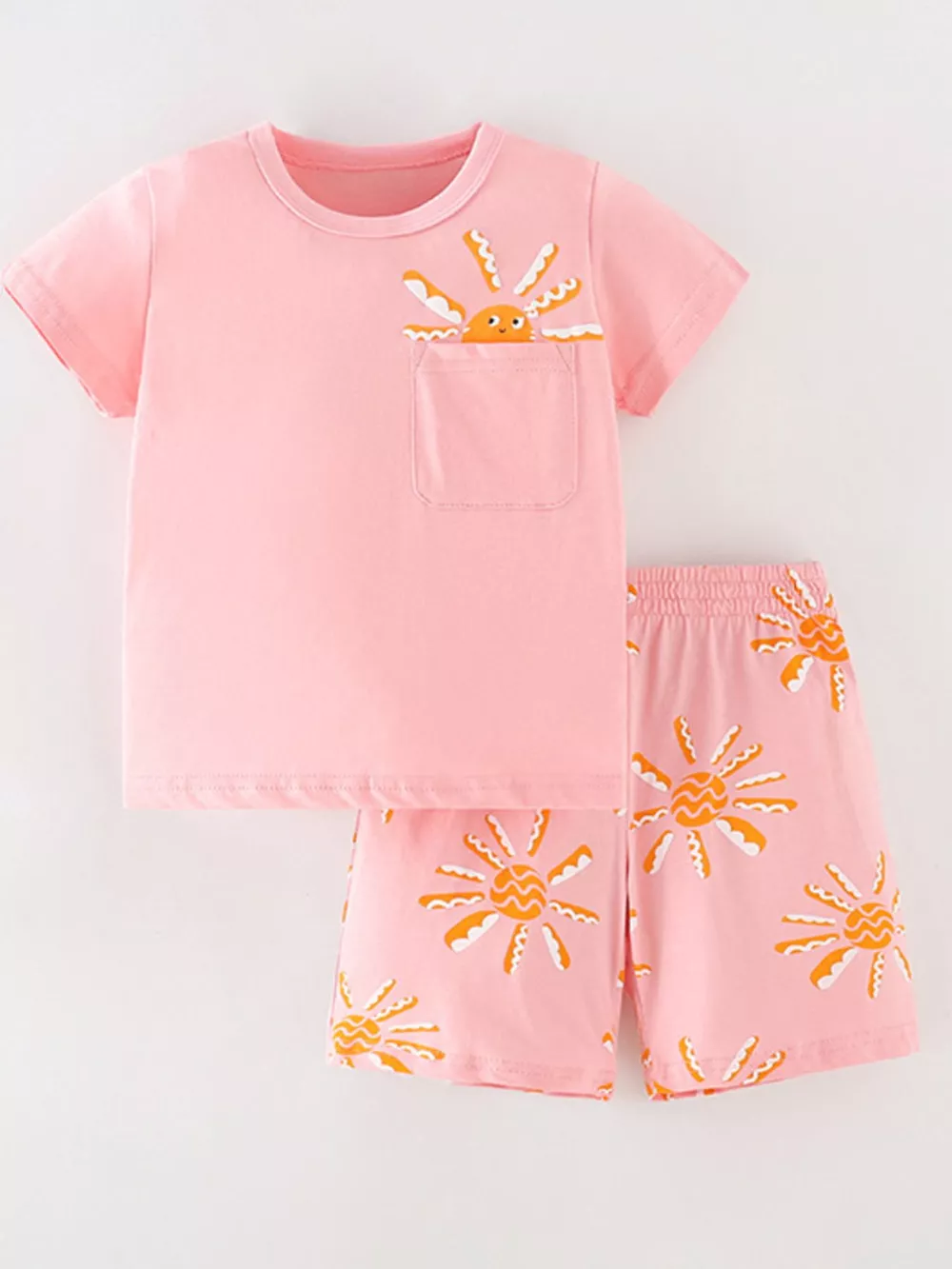 Children's Sun Round Neck Top and Shorts Set