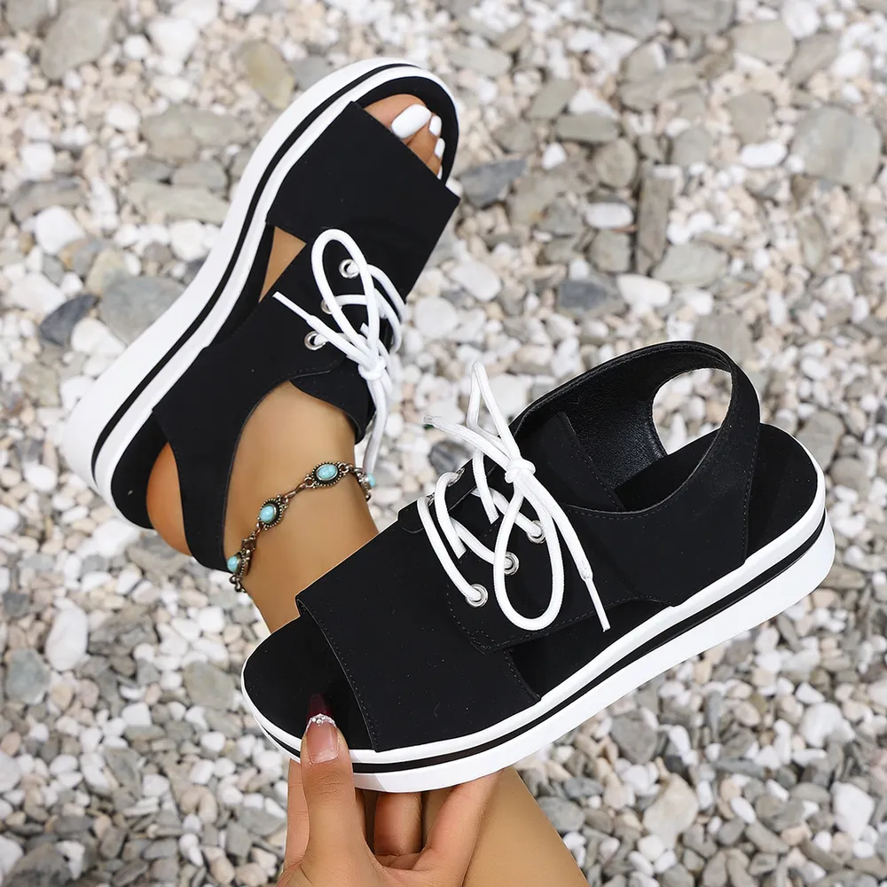 Open-Toe Lace Up Platform Sandals, image 3