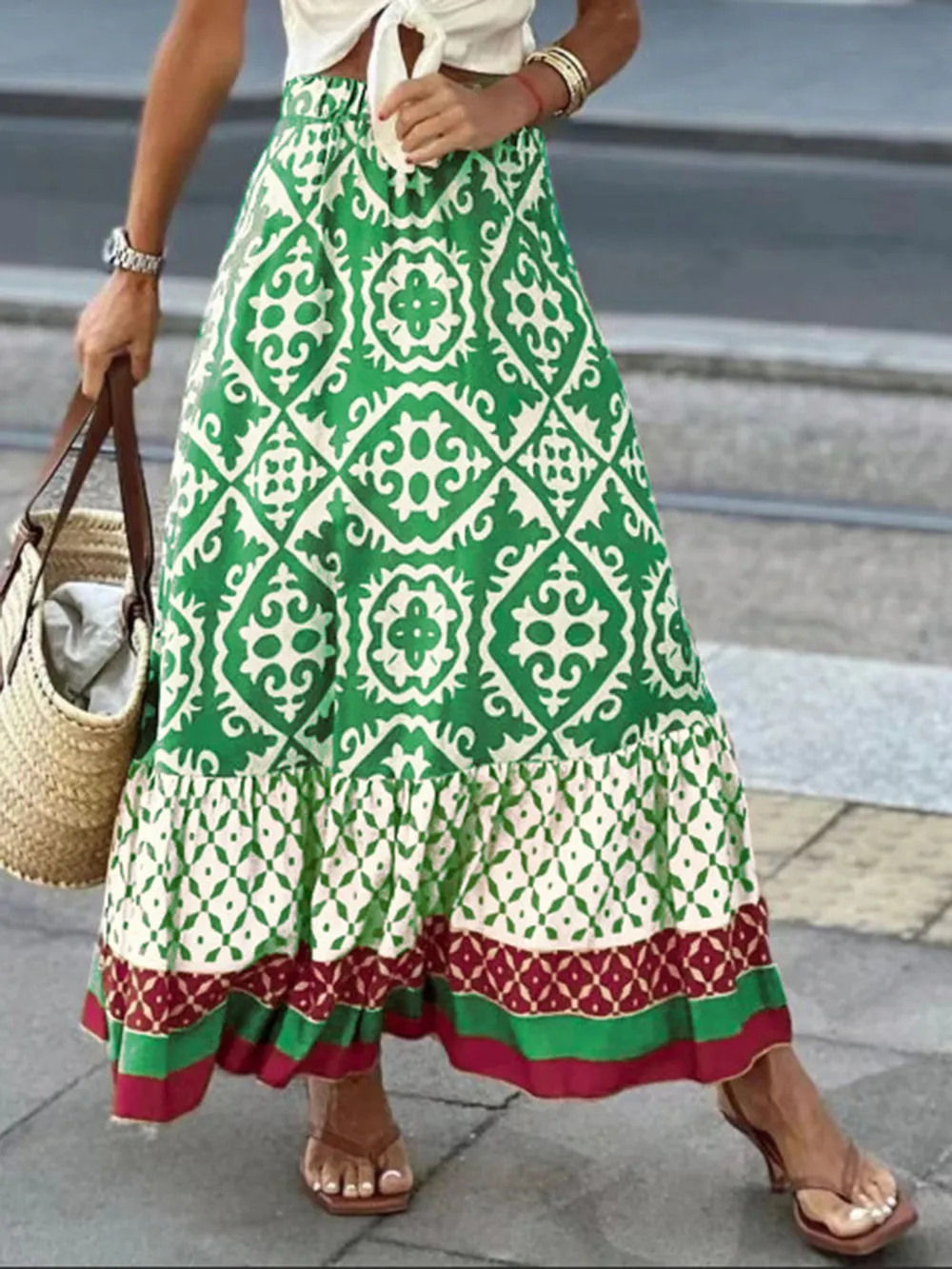 Geometric Elastic Waist Maxi Skirt, image 6
