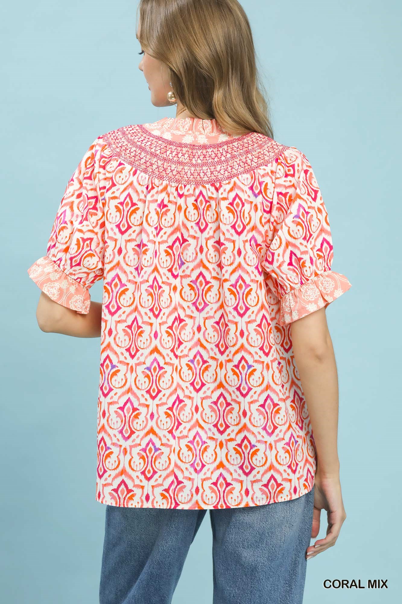 Mix Boho Puff Sleeve Smocked Top, image 3