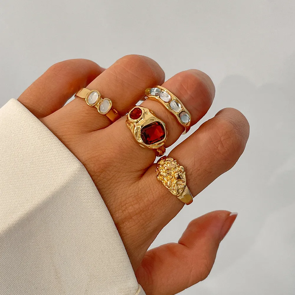 4-Piece Stainless Steel Inlaid Rhinestone Ring