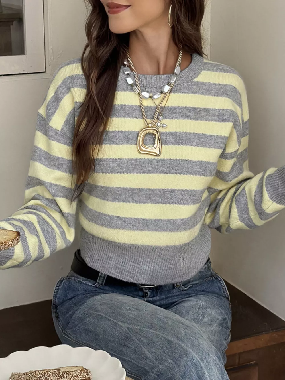 Casual Striped Cropped Sweater