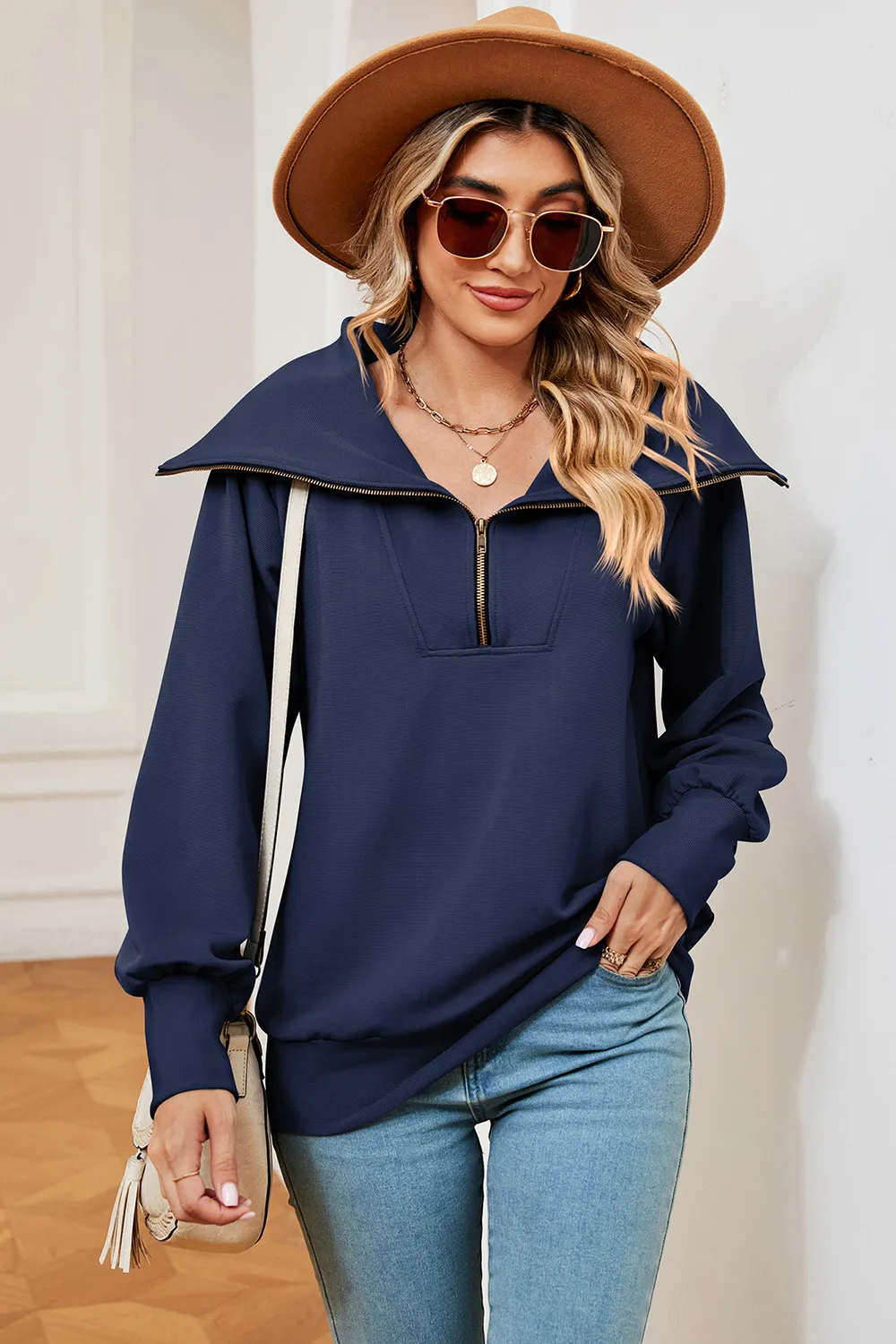 Half Zip Lantern Sleeve Sweatshirt, image 11