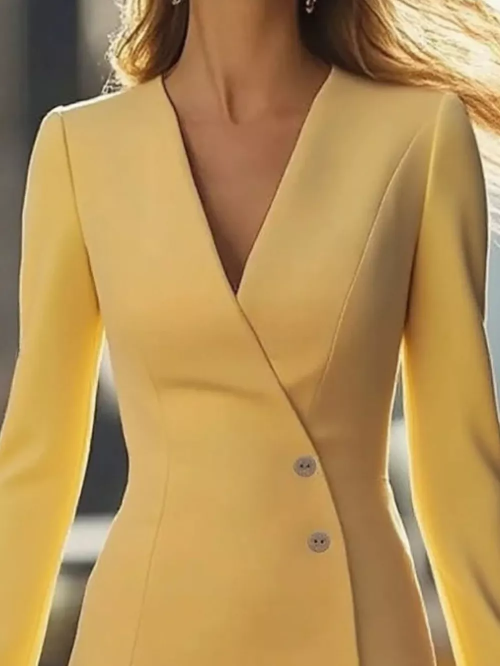 Long Sleeve Blazer Dress with Button Detail, image 3