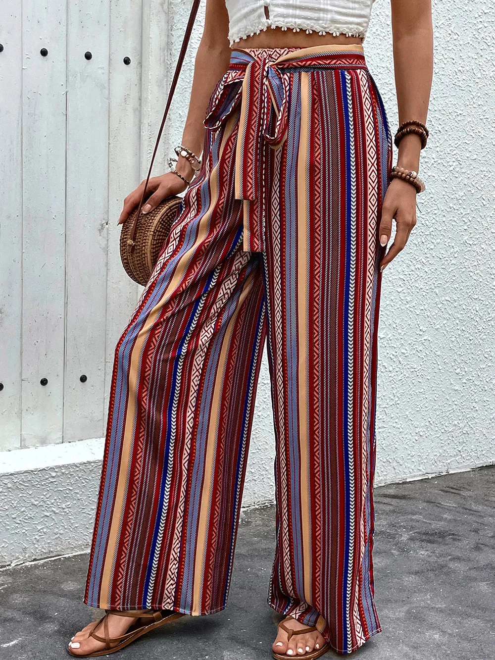 Tied Geometric Wide Leg Pants, image 3