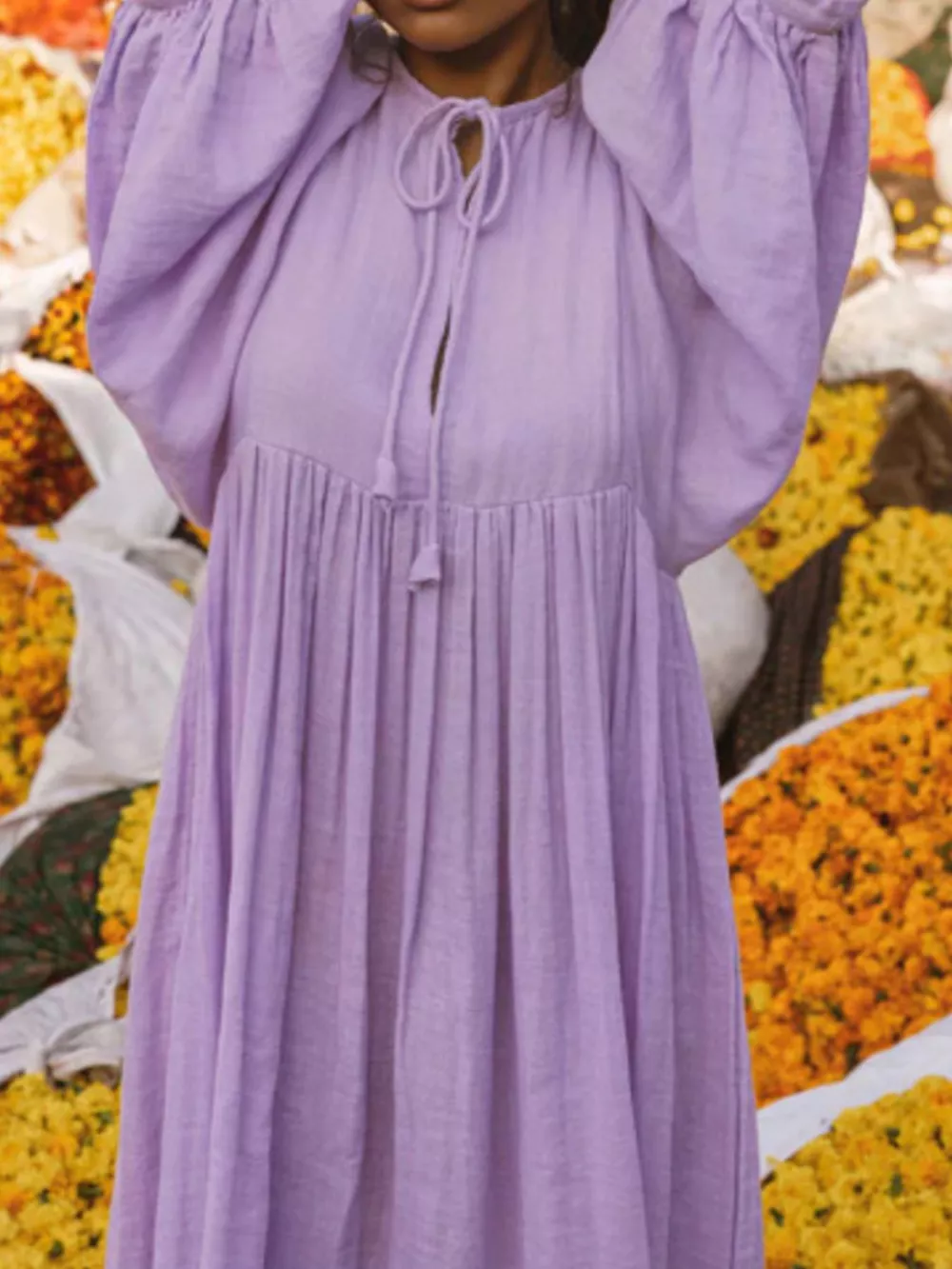 Tie Neck 3/4 Sleeve Midi Dress, image 5