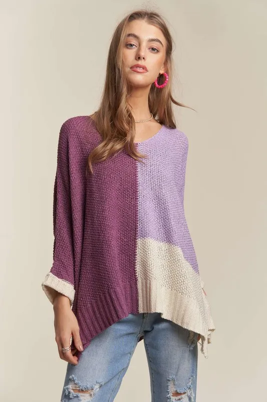 Side Slit Color Block Long Sleeve Sweater, image 4