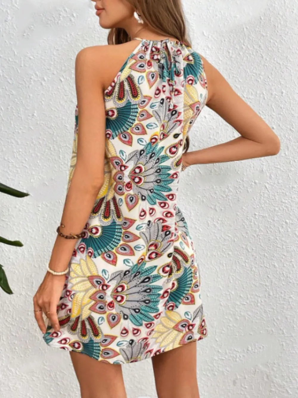 Printed Grecian Neck Mini Dress, image 7