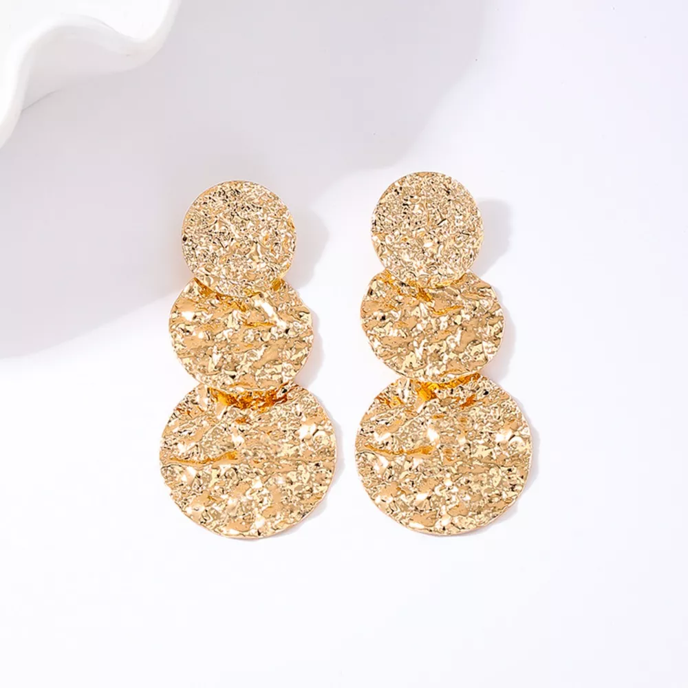 18K Gold-Plated Round Layered Textured Earrings, image 2