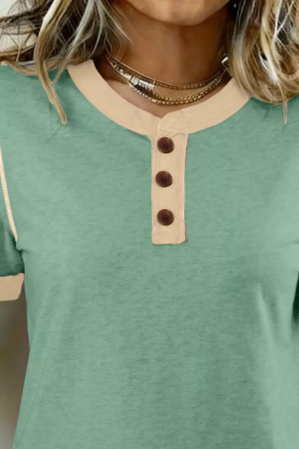 Casual Short Sleeve Button Detail Blouse, image 2