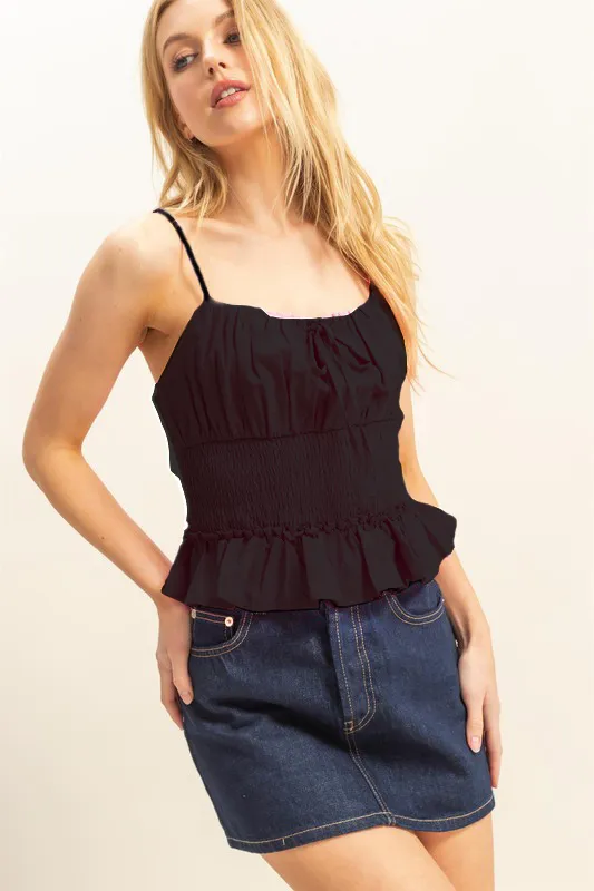 Poplin Smocked Waist Summery Cami Top