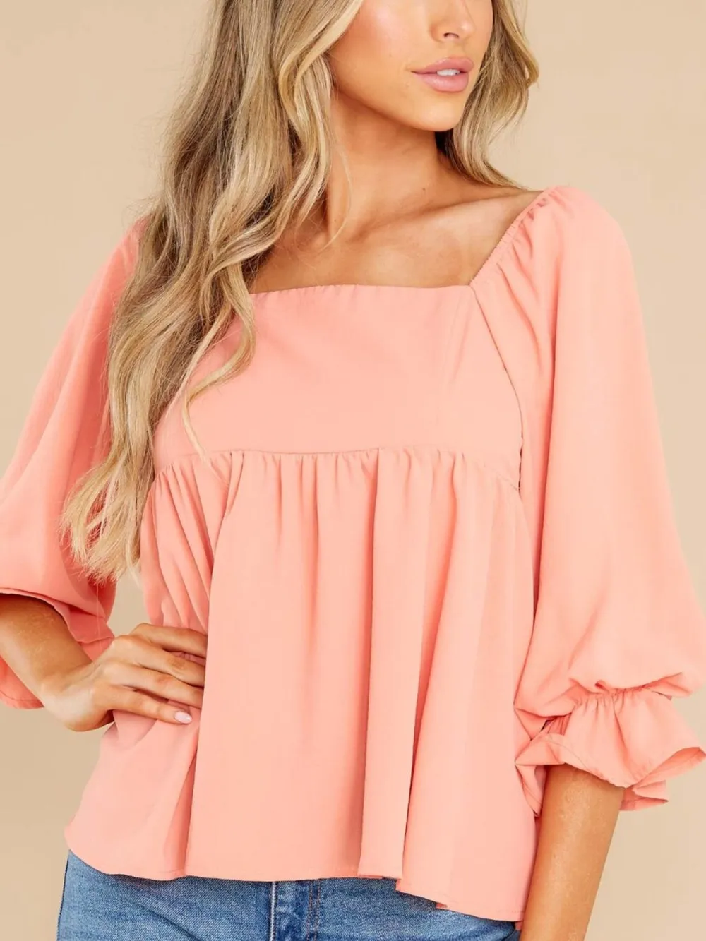 Smocked Square Neck Flounce Sleeve Blouse, image 6