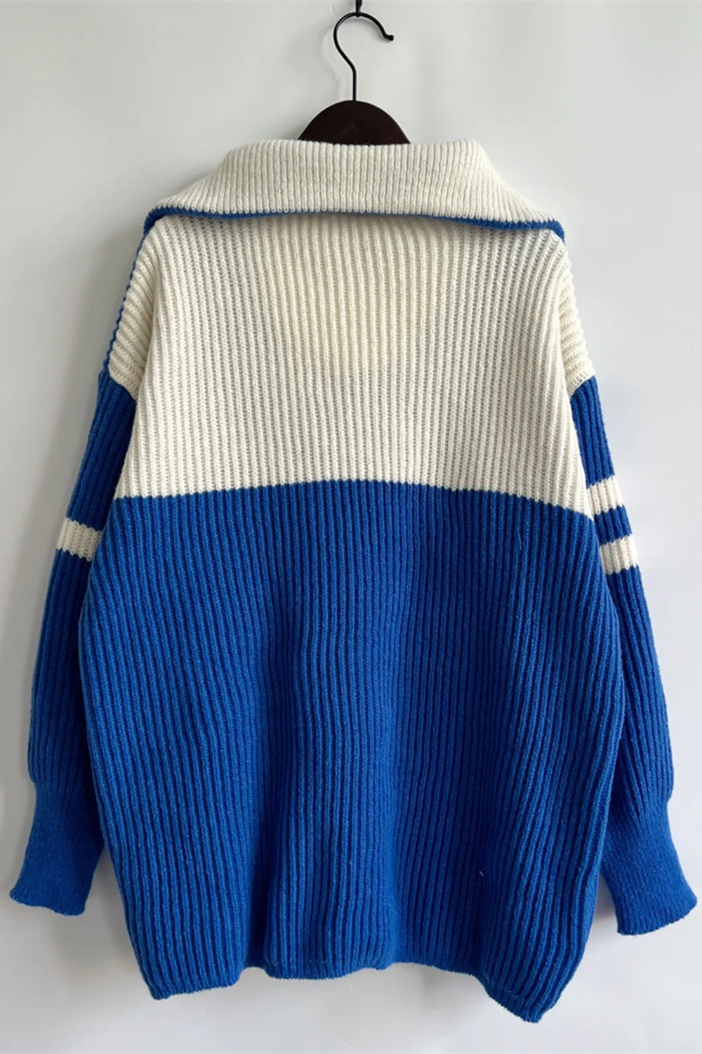 Quarter Zip Striped Dropped Shoulder Sweater, image 5