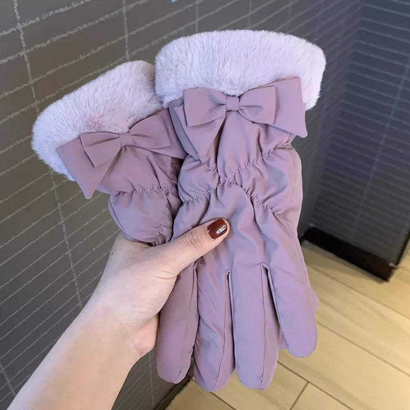 Warm Fleece Lined Bow Gloves, image 4