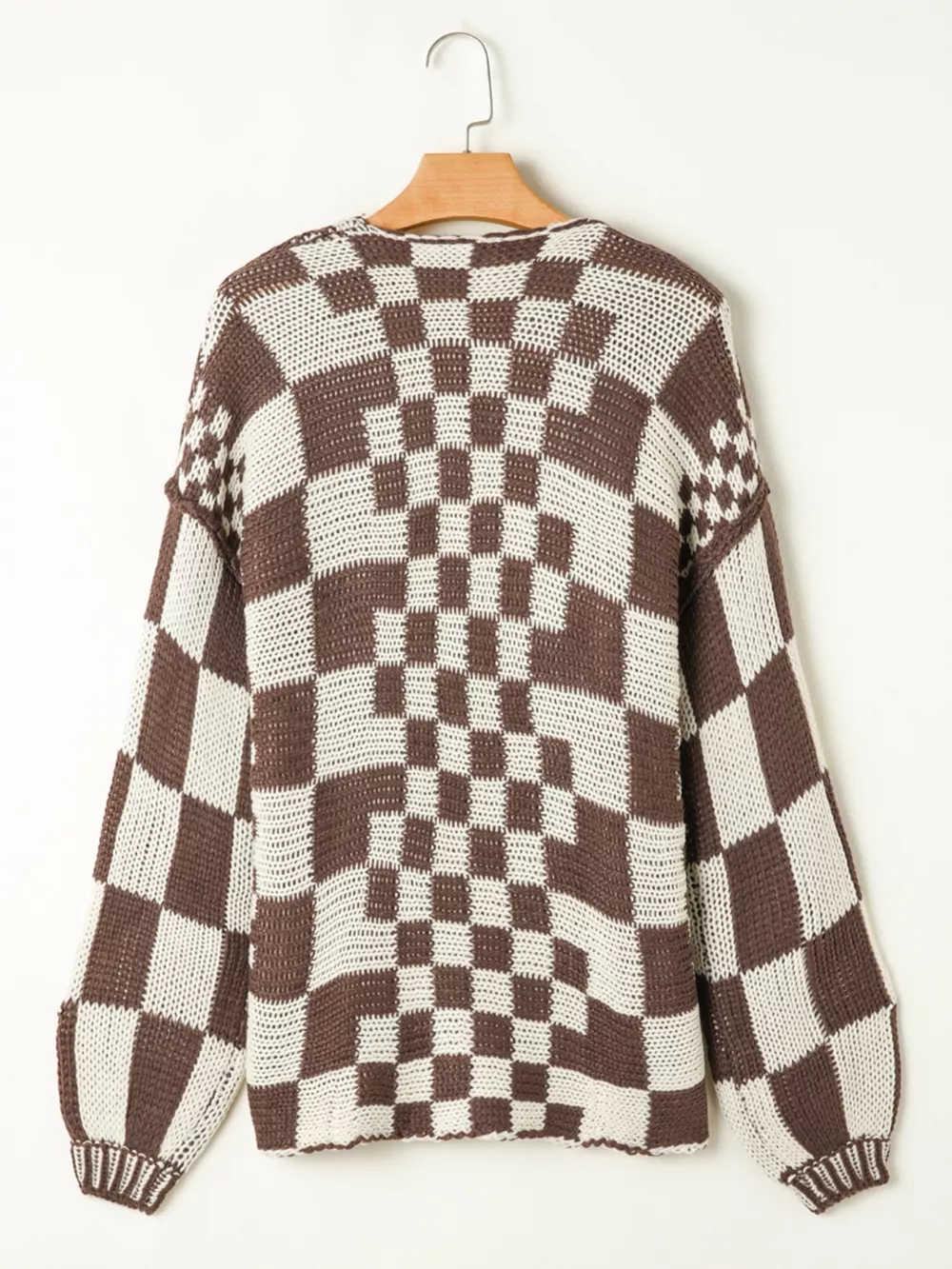 Checkerboard Pattern Sweater Cardigan, image 4