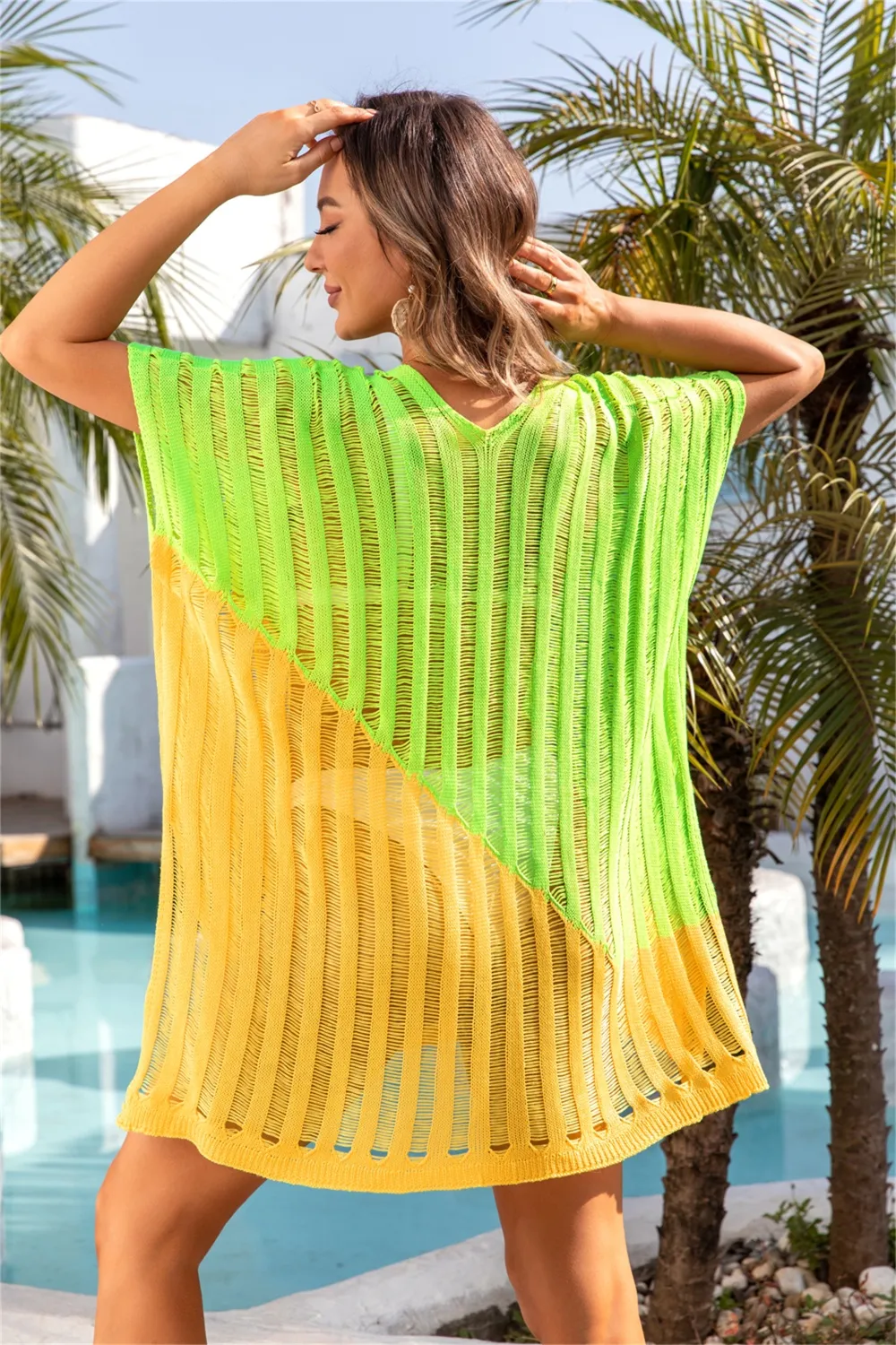 Slit Color Block V-Neck Cover Up, image 15