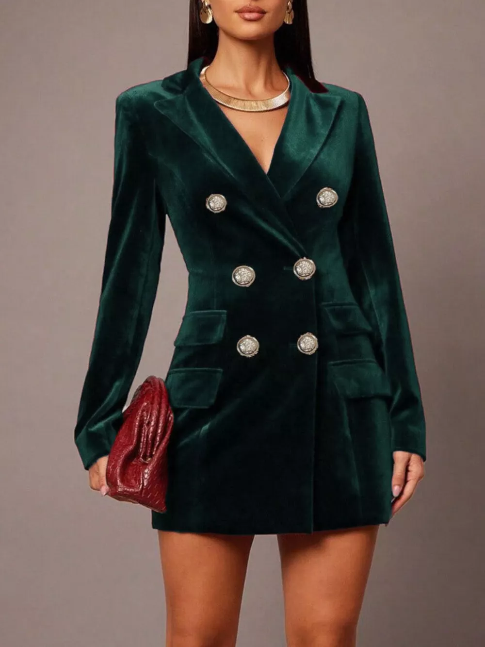 Velvet Double-Breasted Blazer Dress, image 5
