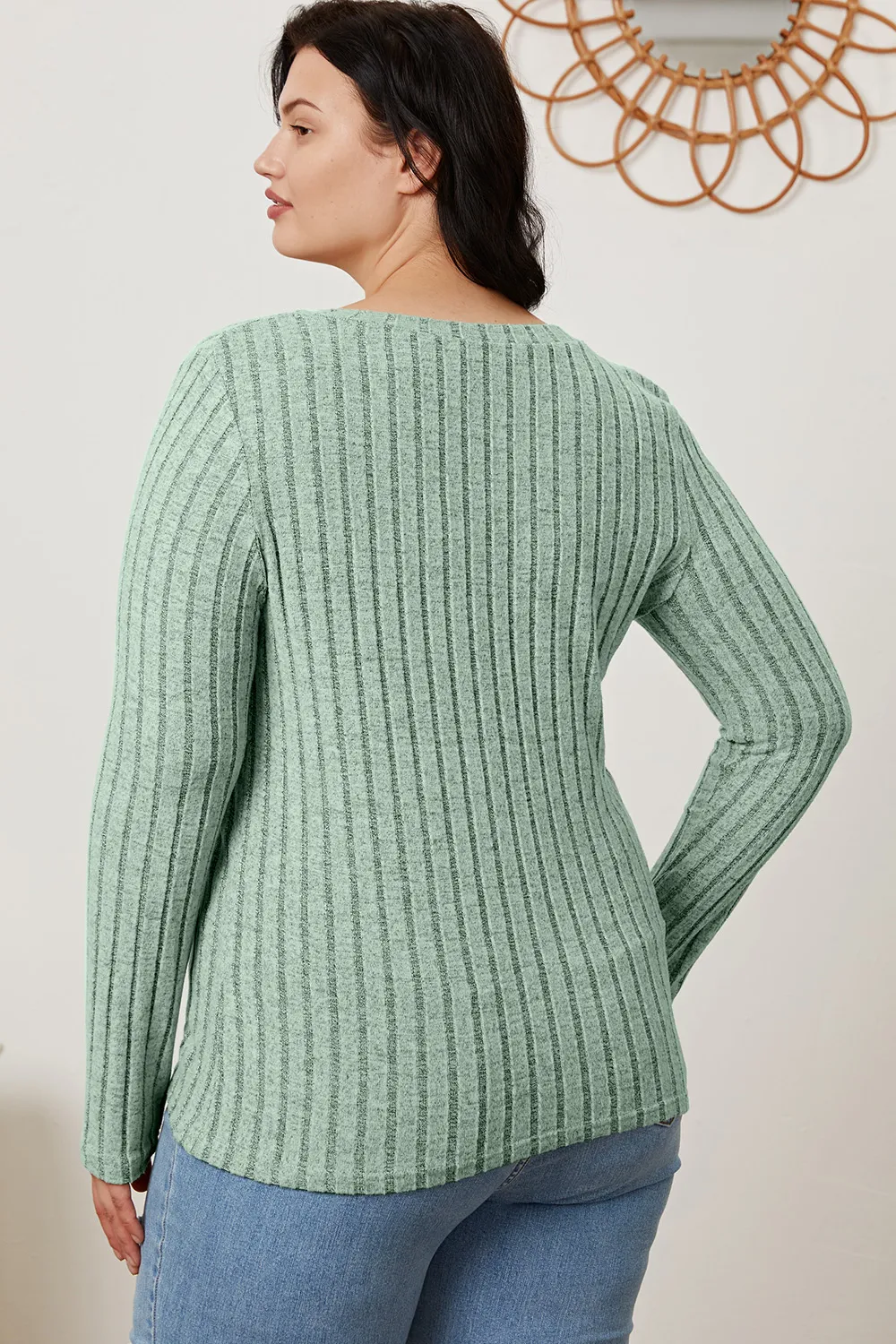 Full Size Ribbed V-Neck Long Sleeve T-Shirt, image 12