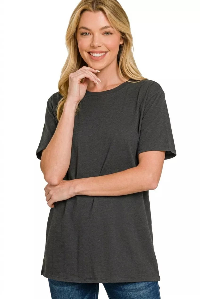 Cotton Boyfriend Round Neck Tee, image 2
