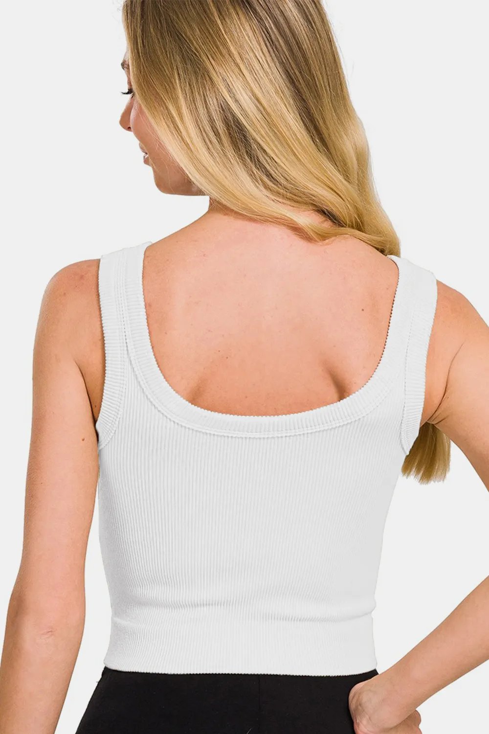 Ribbed Round Neck Cropped Tank, image 2