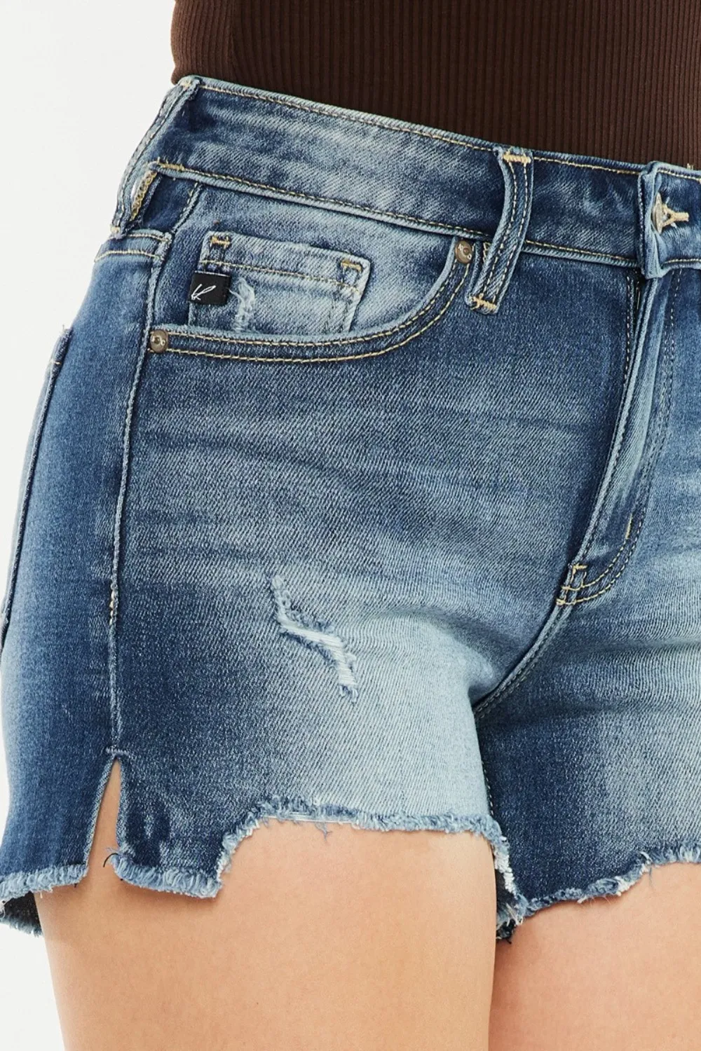 High Waist Raw Hem Denim Shorts, image 4