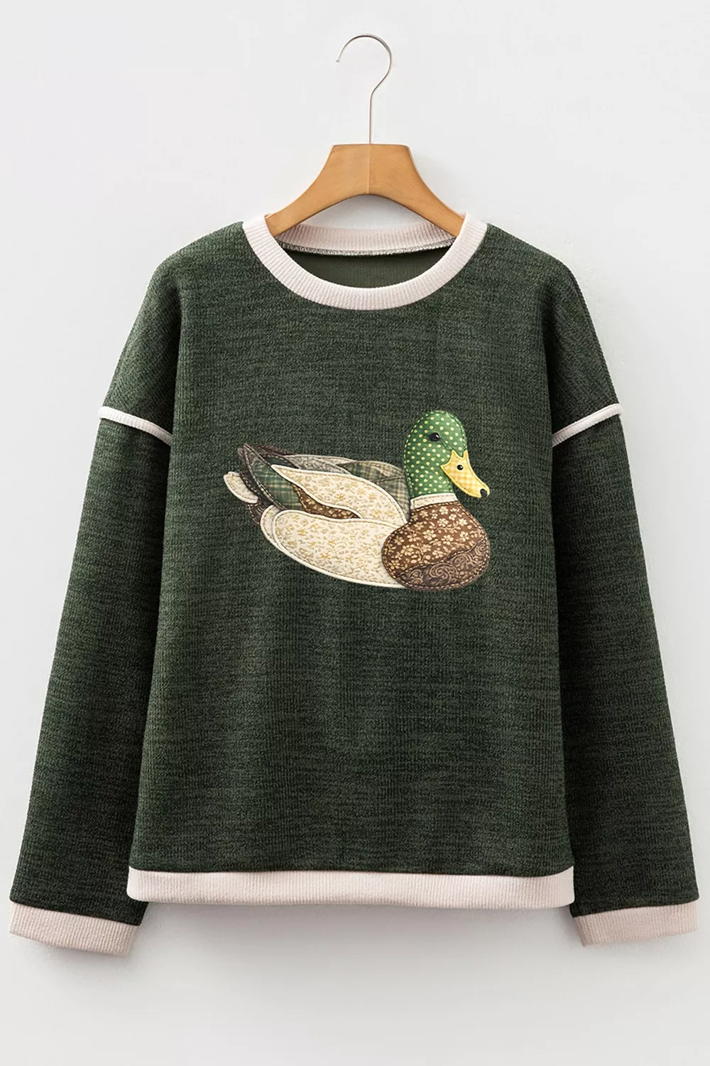 Duck Graphic Contrast Trim Patchwork Casual Knit Top, image 6