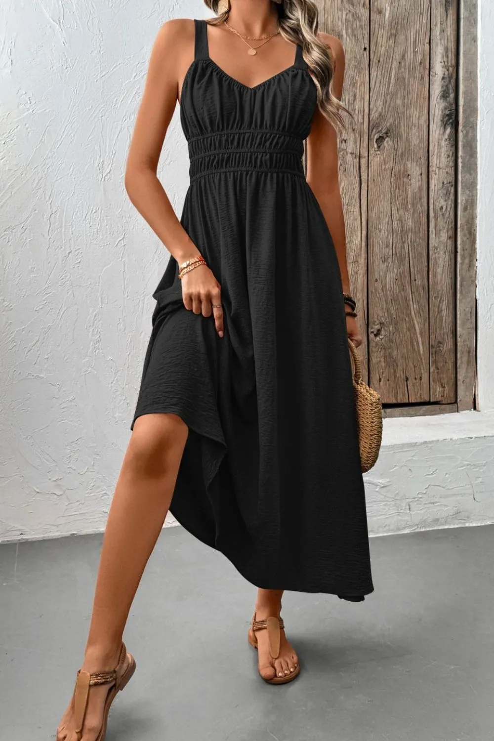 Ruched Wide Strap Cami Dress, image 3
