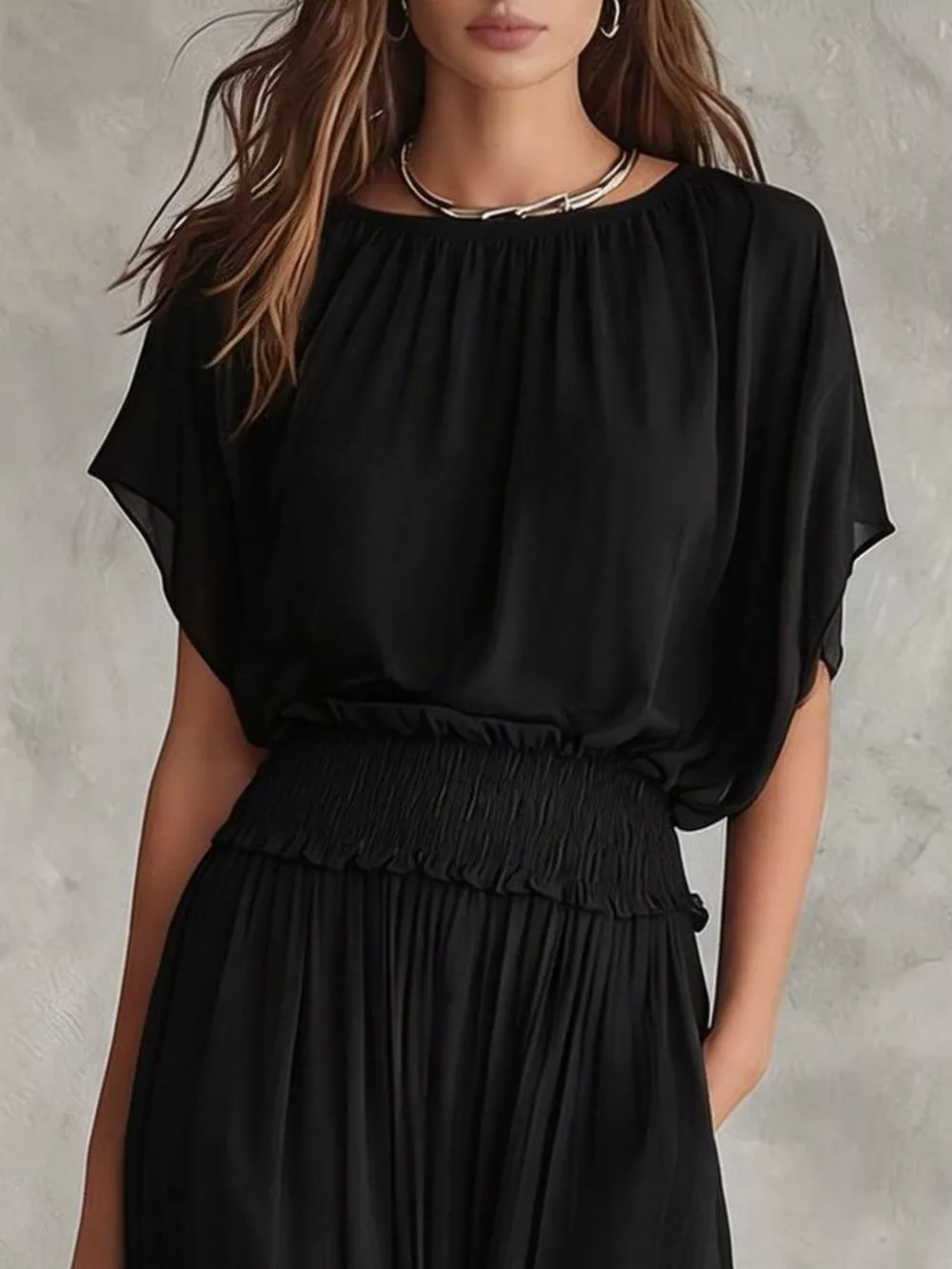 Chiffon Maxi Dress with Smocked Waist, image 11