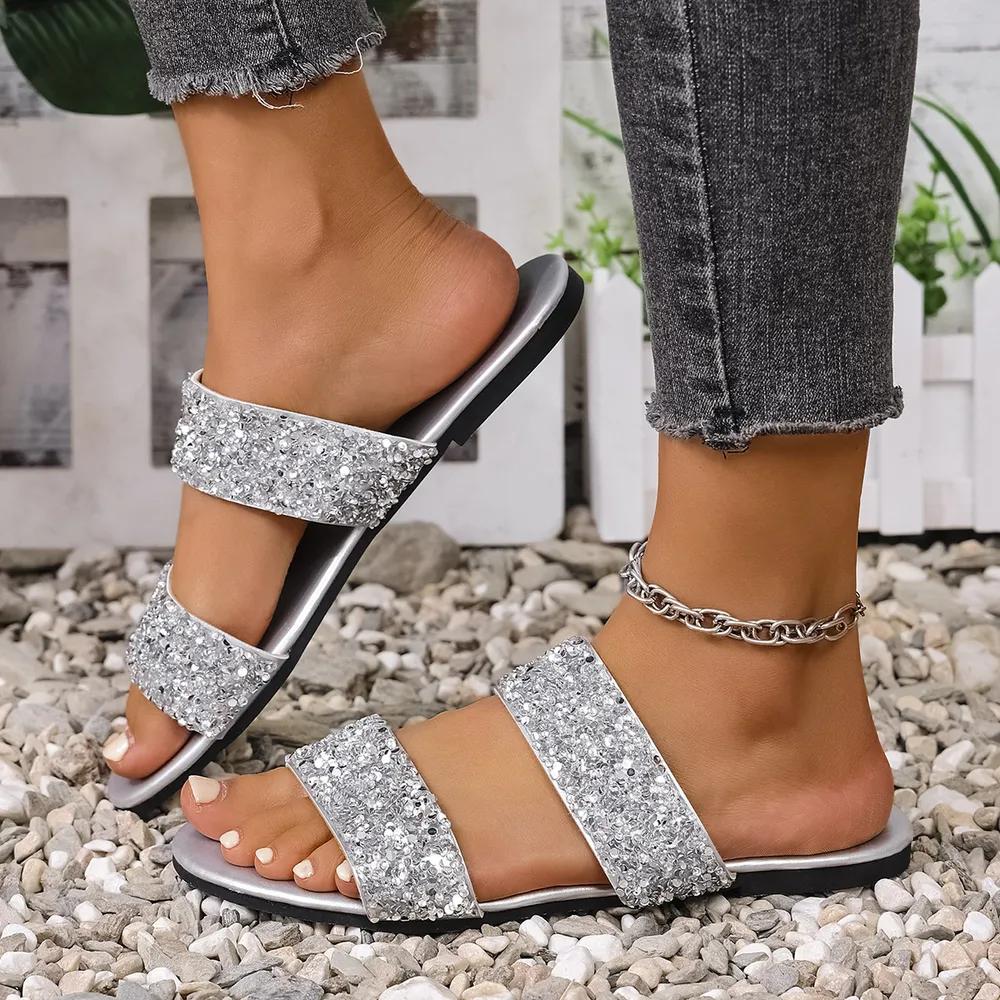 Sequin Open Toe Flats Sandals, image 6