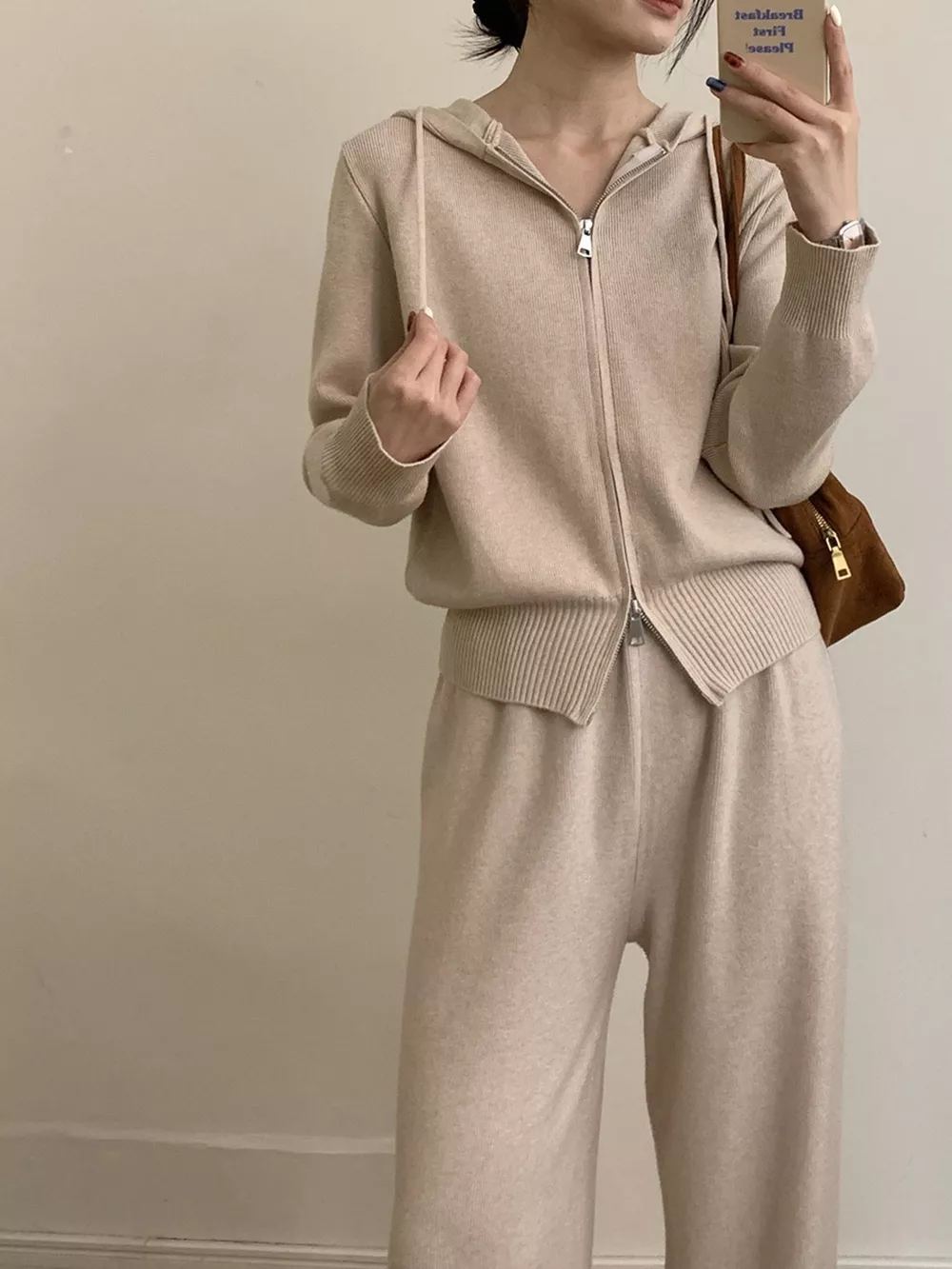Zip Up Cardigan and Drawstring Wide Leg Pants Knit Set, image 13