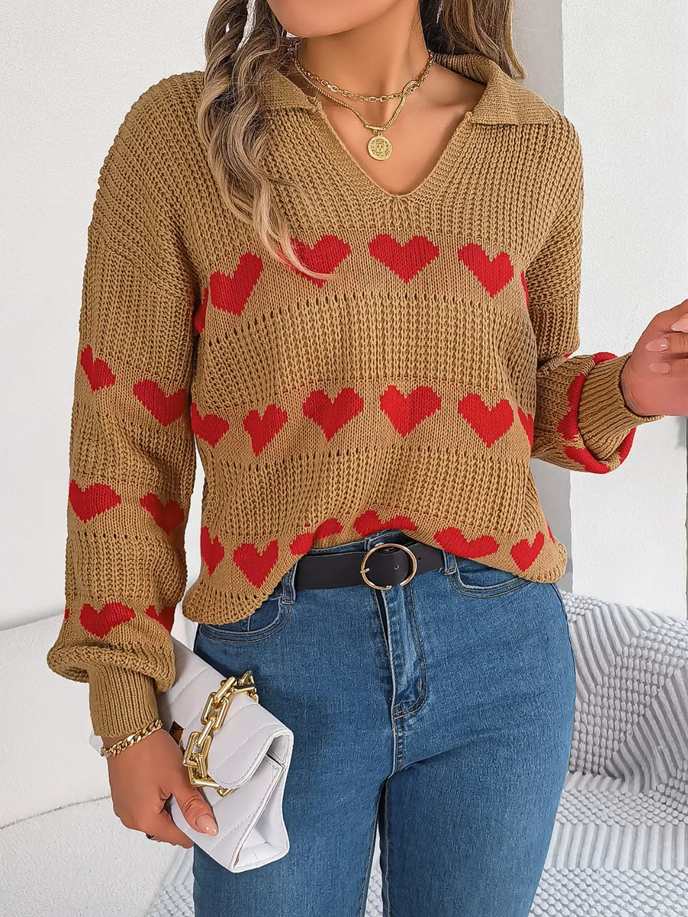 Heart Johnny Collar Long Sleeve Sweater, image 7