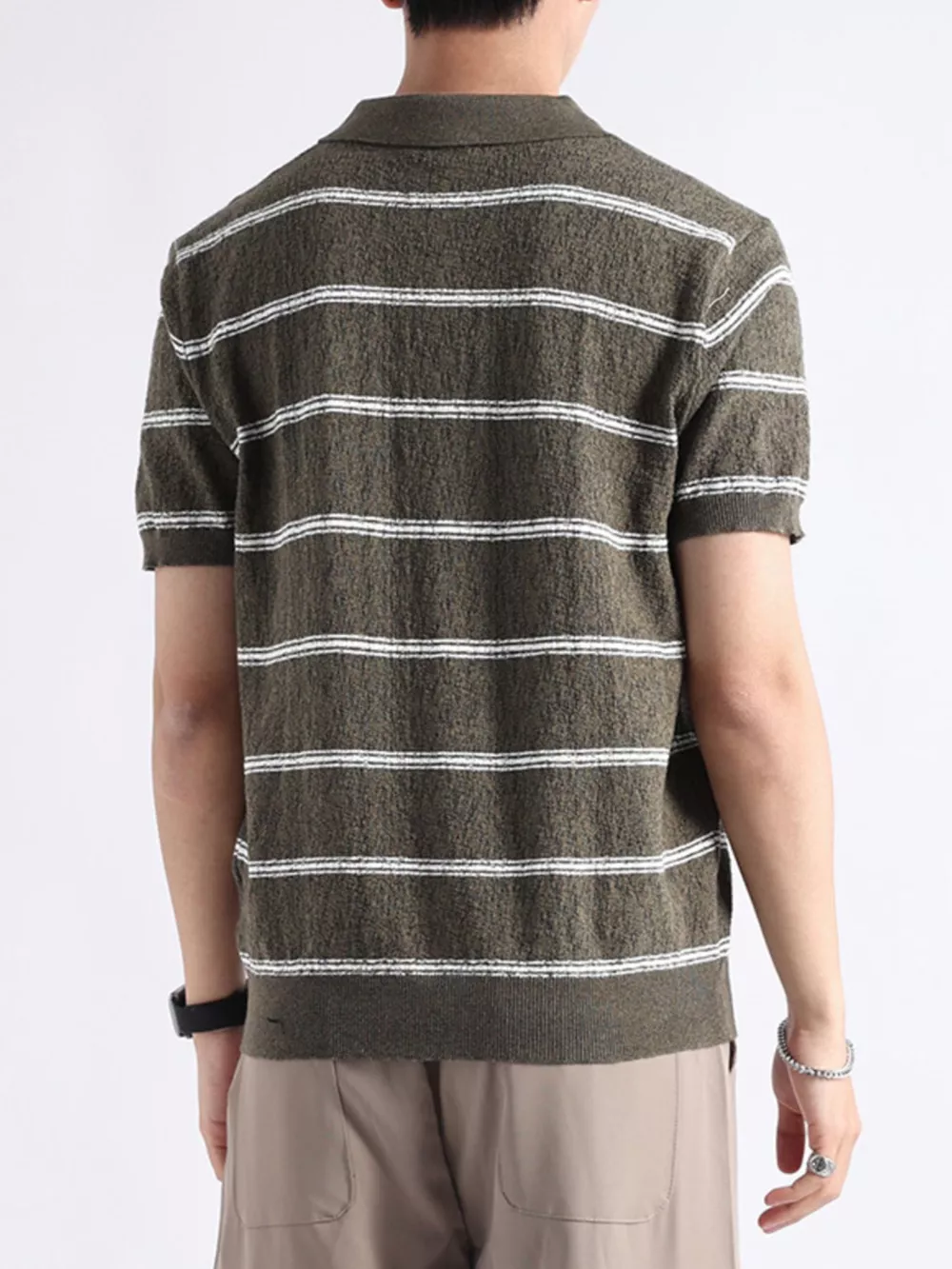 Men's Plus Size Striped Knit Button Detail Polo, image 9