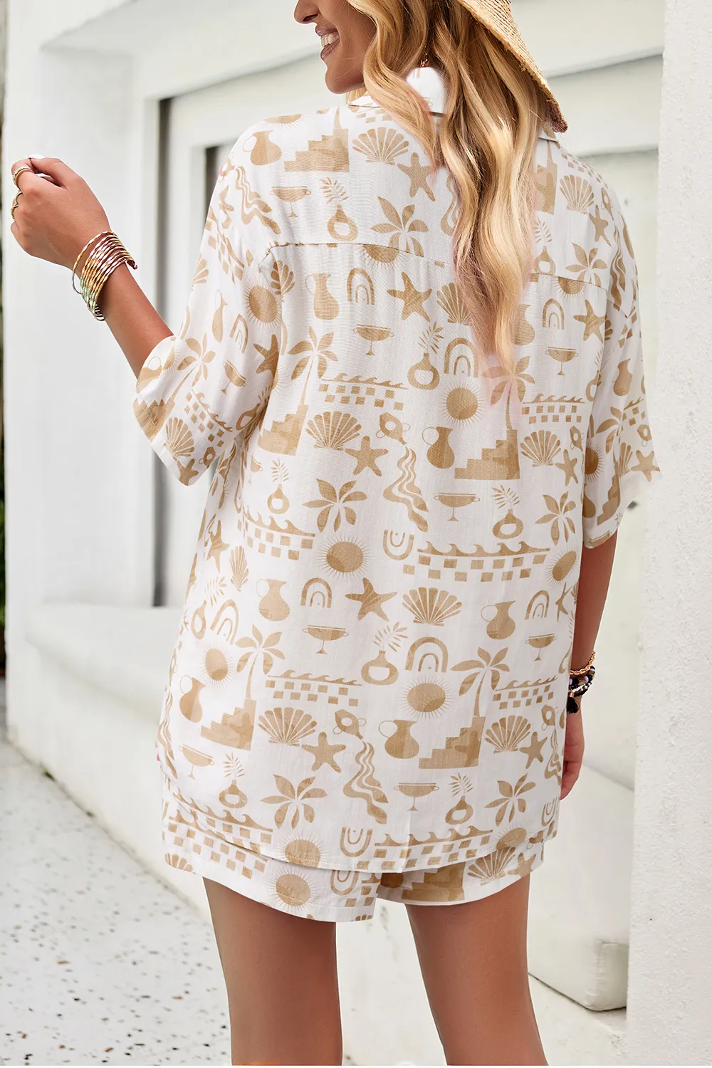 Printed Button Up Shirt and Shorts Set, image 10