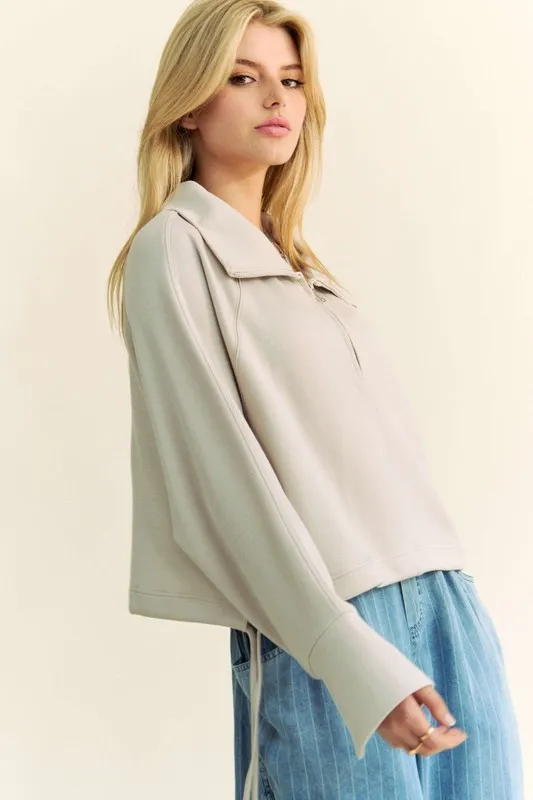 Drawstring Hem Half Zip Raglan Sleeve Sweatshirt, image 3