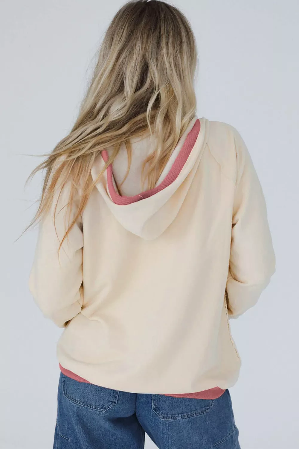 Crochet Knit Contrast Trim Hoodie, image 3