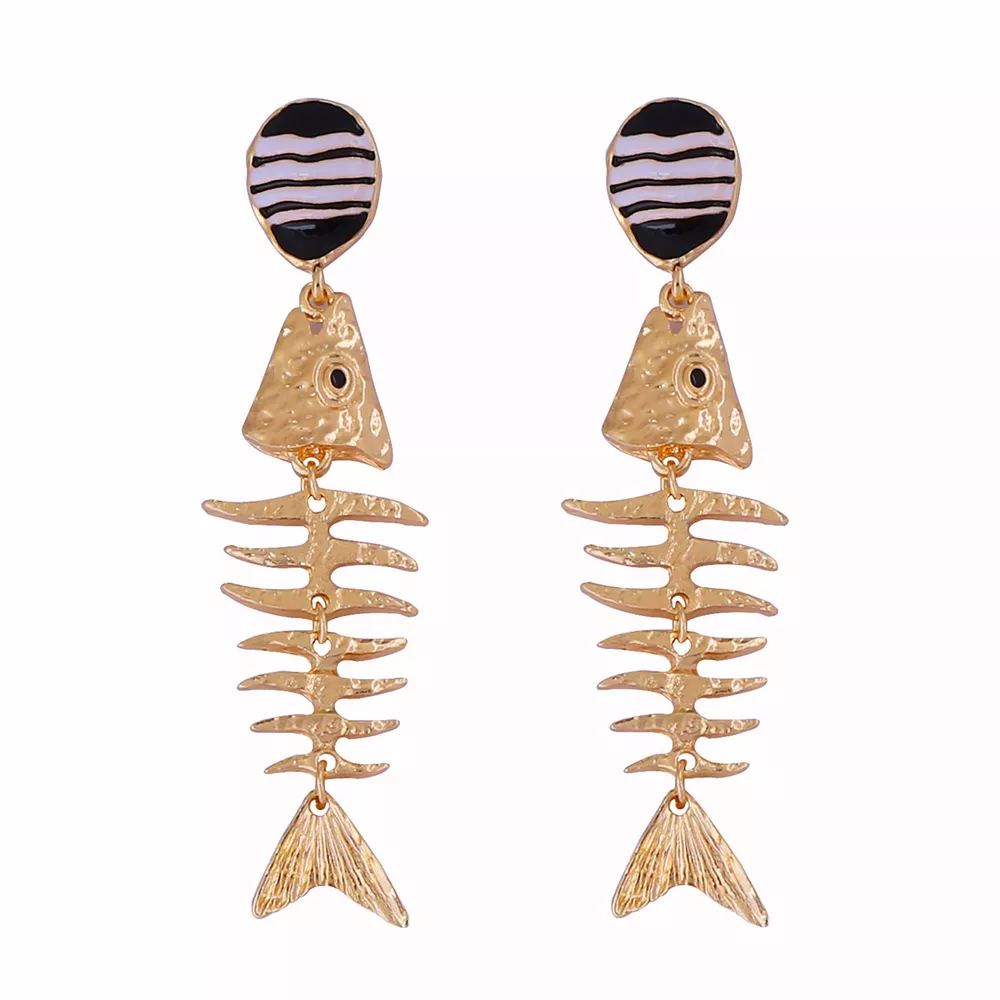 Striped Fishbone Drop Earrings, image 3