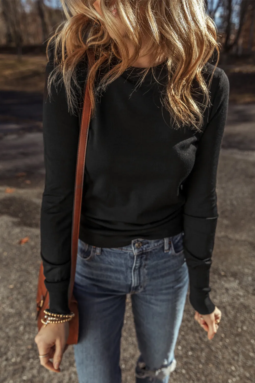 Round Neck Long Sleeve Knit Top, image 4